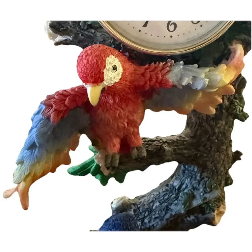 De Elina Tropical Parrots Figurine Clock Vintage Resin Macaw Bird Statue Decor